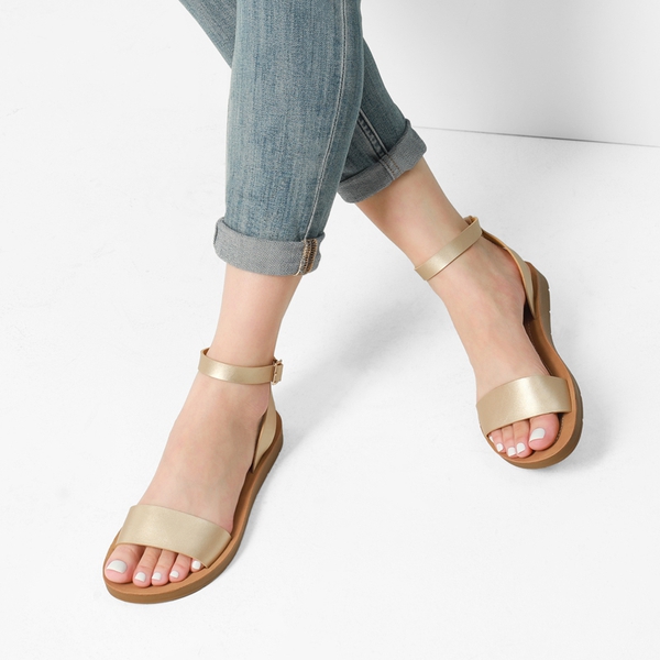 Ankle Strap Flat Buckle Sandals - GOLD PU - 1
